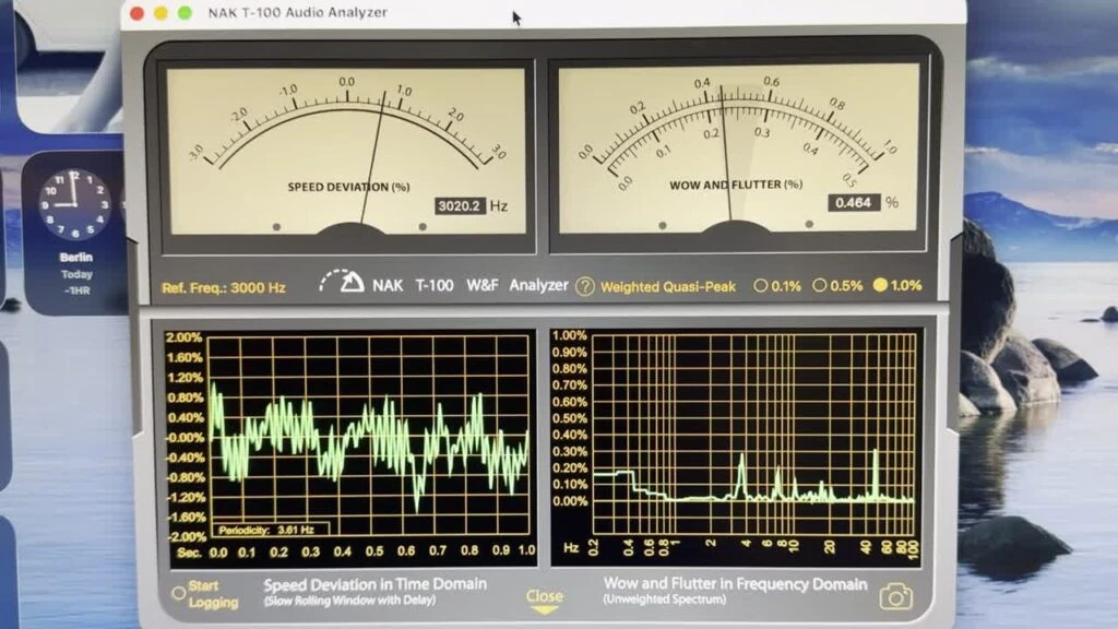 NAK T-100 Audio Analyzer after the repair: 3020.2 Hz, wow and flutter 0.464%