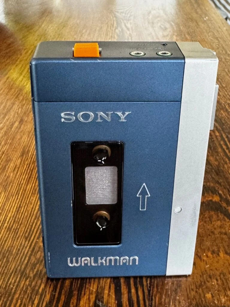 Sony TPS-L2 Walkman, the first Walkman from 1979, on a wooden table